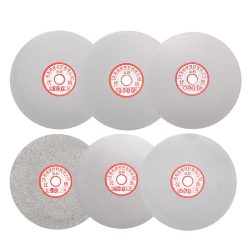 Image of sourcing map 6pcs Diamond Sanding Grinding Disc Set, 6-Inch (150mm) Grit 80/400/600/800/1500/3000 1/2" Arbor Hole, Flat Lap Wheel Polishing Discs for Gemstone Tile Glass Stone Metal