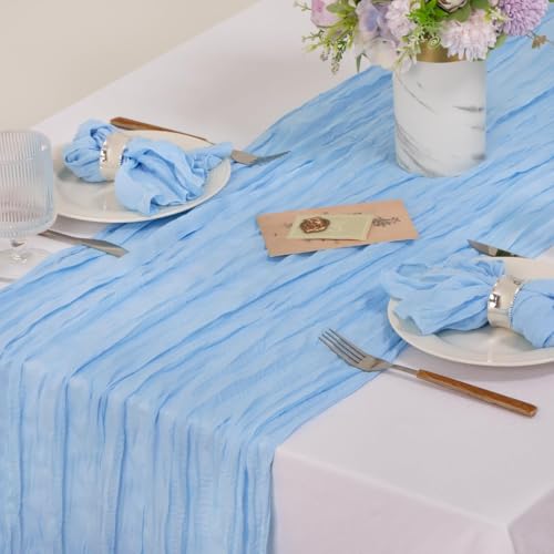 Image of MLMC 10 Pack Light Blue Cheesecloth Napkins Bulk Washable Cloth Napkins Set of 10 21 inchx21 inch Rustic Boho Baby Blue Gauze Dinner Table Napkins for Baby Shower Birthday Wedding Reception Decor