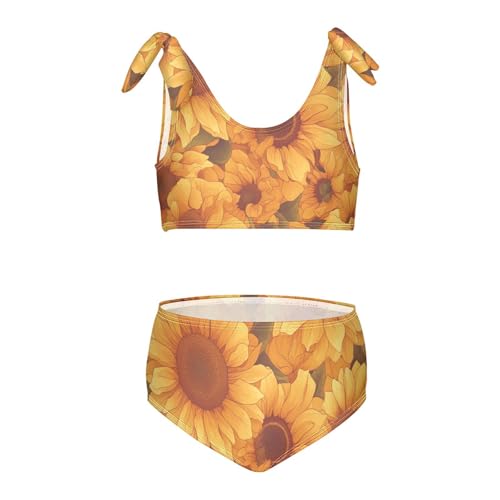 KLL Sunflowers Pattern Artistic Girls' 2 Piece Bikini Sets Quick-Dry Bathing Suit Swimming Suits Adjustable Shoulder Strap