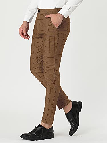 Lars Amadeus Men's Dress Plaid Slim Fit Flat Front Business Pants with Pockets2