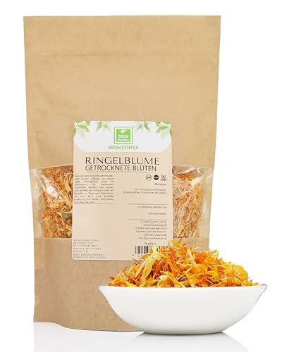 Ringelblumen - getrocknete Blüten 100g von der Grünen Essenz - aromatisch - getrocknete Blumen für Aufguss und Badezusatz - Ringelblumentee - Kräuterte - Ringelblumenblüten (100 Gramm)