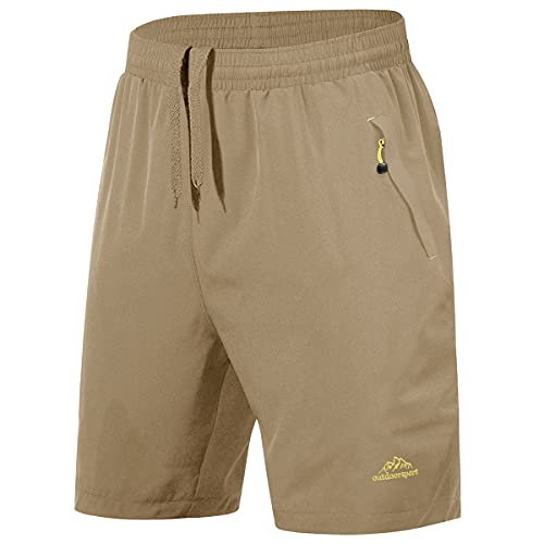 TACVASEN Running Gym Shorts for Men Quick Dry Hiking Shorts Athletic Khaki,36