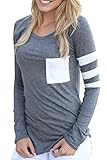 WILLTOO 2015 Womens Long Sleeve Round Neck Splice Shirt Blouse Tops (US Size:6, Gray)