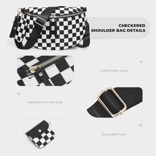 Image of 2 Pcs Checkered Crossbody Bags for Women Bum Bag Checkered Cross Body Sling Backpack Hobo Satchels Shoulder Wallet Purses