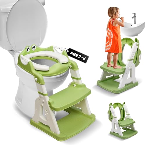 Bambinao 2-in-1 Cushioned Potty Seat with Ladder – Foldable Toddler Toilet Seat & Toddler Step –...