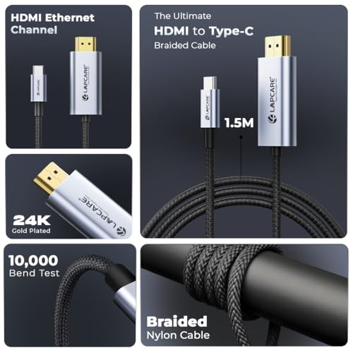 Image of Lapcare Type C to 2.0 HDMI Cable, 4Kx2K@30Hz UHD Resolution, 1.5 Mtr, 5GBPS Transmission Speed, High-Speed, Male to Male, Compatible with TV, Laptop, Type-C Smartphone, Projector, etc