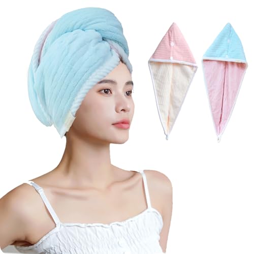 Meichoon Toalla para el Cabello seco 2 Piezas Toalla para el Cabello de rápida absorción Doble Cara Gruesa Suave Sin caída Protege el Cabello Color Elegante DK61 C
