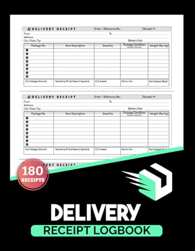 Delivery Receipt Logbook: Work Order Records for Courier Services | Organized Package Description, Weight & Signature Confirmation | 3 Receipts Per Page, 120 Single-sided Pages