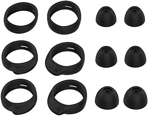 BLUEWALL Ear Tips Eartips Earbuds Tips Gel Cushion & Earhooks Wing Tips for Galaxy Buds+ Galaxy Buds Plus Headphones, Fit in Case Earbud Tips for Galaxy Buds+ SM-R170 SM-R175, 3+3 Pairs, S/M/L Black