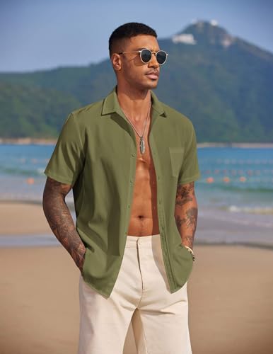 COOFANDY Men's Casual Summer Beach Wrinkle Free Shirts Short Sleeve Button Down Lightweight Untucked Textured Shirt4