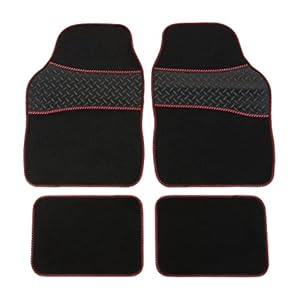 Safe Travel 27752 Universal Car Mats, Heavy Duty Rubber Heel Pad, Red Binding