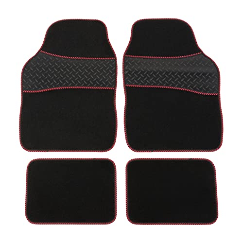 Safe Travel 27752 Universal Car Mats, Heavy Duty Rubber Heel Pad, Red Binding