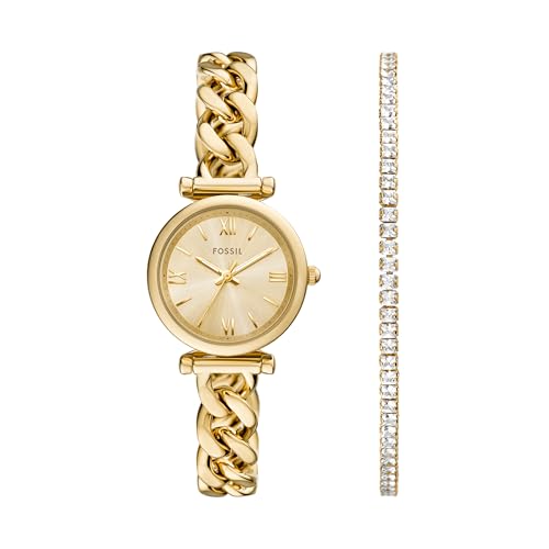 Fossil Womens Watch and Bracelet Set Carlie Three-Hand Stainless Steel Watch for Women and Bracelet Set