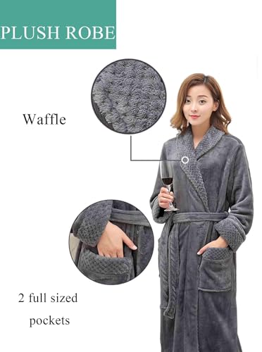 Image of Artfasion Womens Long Fleece Robe - Warm Soft Floor Length Flannel Bathrobes for Winter Thicker Long House Coat with Pockets