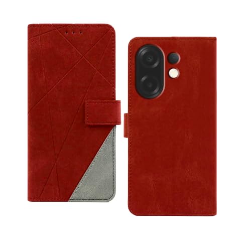 Image of amazon basics Vivo X200T 5G Flip Cover | Card Pockets Wallet & Stand | Flip Cover for Vivo X200T 5G (Red with Grey)