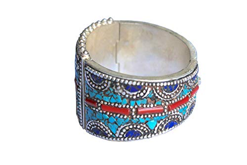 Chunky Multi-Stone Stabilized-Turquoise Mosaic Bracelet | Bohemian Jewelry From Nepal For Men & Women #TOP4