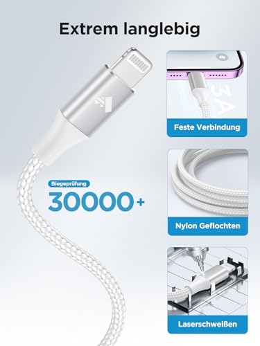 Lightning Kabel USB C, 2M iPhone Ladekabel [Apple MFi Zertifiziert] USB C auf Lightning Kabel Nylon Power Delivery Schnellladekabel iPhone USBC für iPhone 14 13 12 11 Pro Max XS XR 8Plus iPad 5