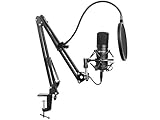 Sandberg Streamer USB Microphone Kit - Micrófono (Micrófono de Estudio, -27 dB, 30-16000 Hz, 24 bit, 96 kHz, Unidireccional), Negro