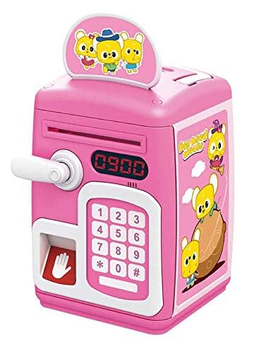 Image of Magicwand Musical Money Safe Kids Piggy Savings Bank with Finger Print Sensor with Solitaire Stickers【Pack of 1】【Cartoon Pink】
