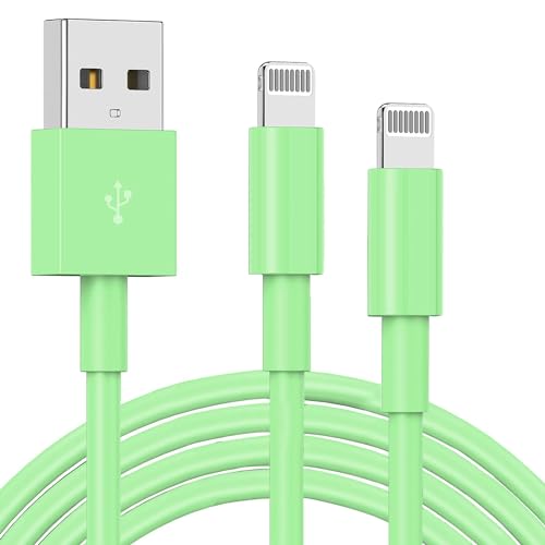 2 Pack Apple MFi Certified Charger Cable 6Ft, Lightning to USB Cable Cord 6 Foot, 2.4A Fast Charging,Apple Phone 6 Feet Long Chargers for iPhone 14/13/12/11/X/XS/XR/SE/8/7/6/5 Plus Pro Max Mini Green