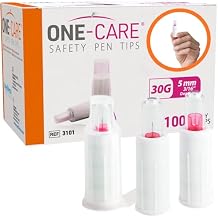 ONE-CARE Safety Pen Tips 30G x 5mm 3/16, Automatic Shield Design, Universal Twist-On Fit for Most Pen Devices, Individually Sealed, Box of 100