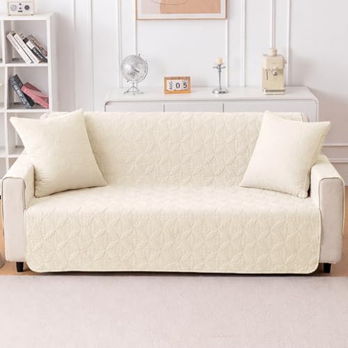 Image of HOKIPO 100% Leakproof Quilted Cushion Cover for Sofa 22x22 Inches, Set of 2, Bisque Beige (AR-6281-BGE*2)