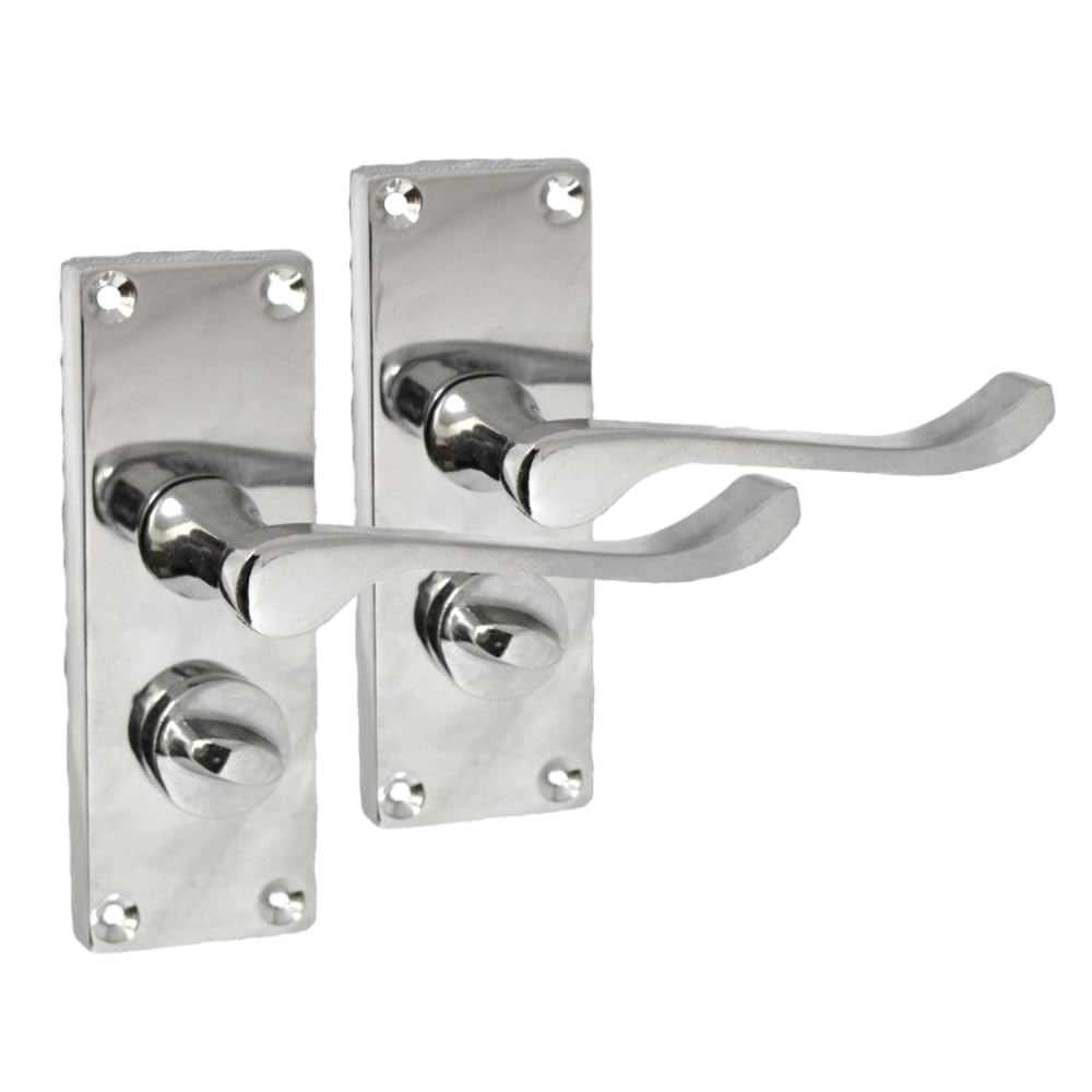 Epsom Door Handle Silver Door Handles Door Handles Internal For Interior Doors Internal Door Handle Sets - Victorian Scroll Polished Chrome Lever Door Latch Handles - Chrome Door Handles Set (Privacy Lock)