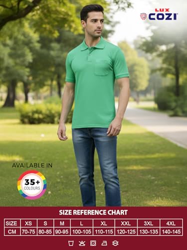 Image of Lux Cozi Men's Polo T-Shirt Regular Fit Half Sleeves with Pocket | Cotton Blend Polo Neck Collar T-Shirt for Men | Casual, Office Comfortable Breathable T-Shirt | Stylish Plain Tee