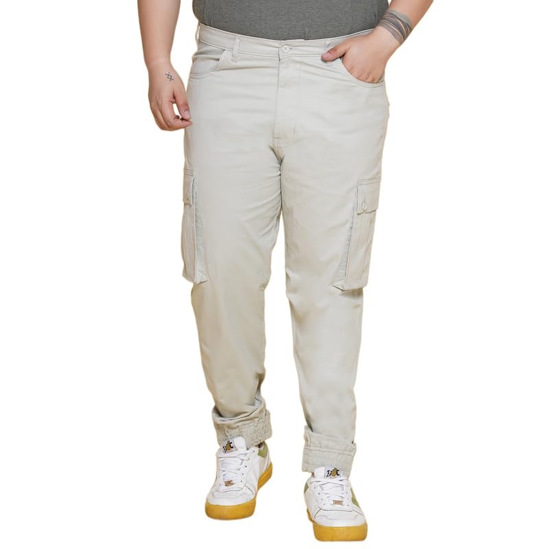 Men Plus Size Silver Satin Regular Fit Jogger Trousers-image-9