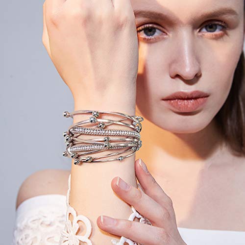 Suyi Multilayer Leather Bracelet Set 2 Pieces Beads Wrap Bracelet Wrist Cuff Bangles with Magnetic Buckle for Women - Image 4