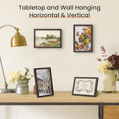 Image of upsimples 4x6 Picture Frame Glass, Thin Border, Brown Photo Frames, 3 Pack