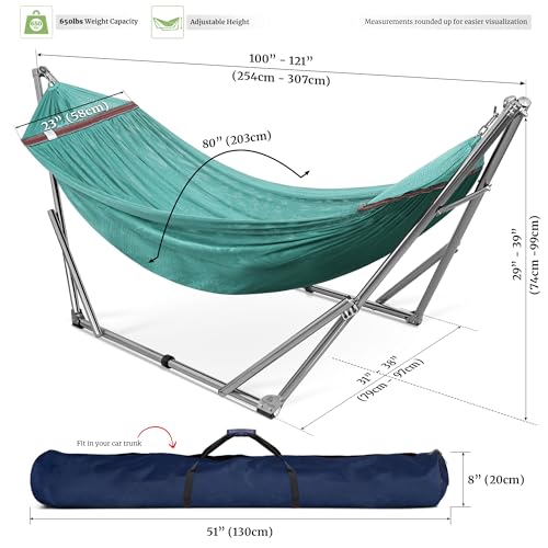 Tranquillo Adjustable Collapsible Hammock with Stand – Picnic Hammock Stand and 2 Layered Polyester Hammock Net for 2 Persons with Carry Bag, Sky by Tranquillo - Image 2