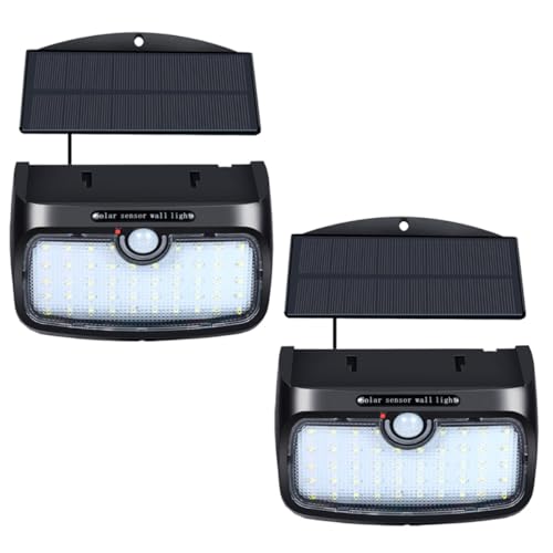QUMIIRITY Luces Solares de Pared 48 LED Sensor de Movimiento, Impermeables, 2 Piezas, Cable de 2,5 M, Luz para Jardín, Patio y Entrada Exterior, Iluminación Cables