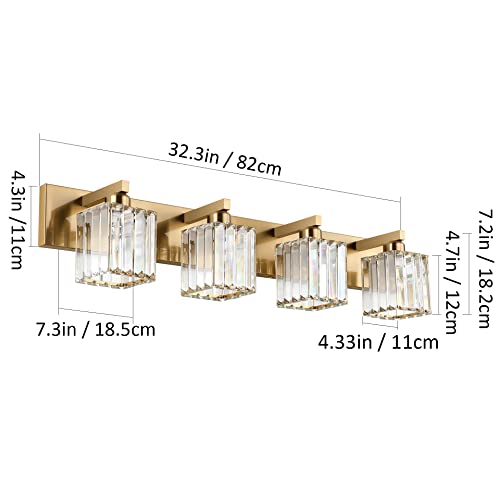 Image of Aipsun Bathroom Lighting Fixtures Modern Crystal Vanity Light Brass 4 Light Bathroom Vanity Light (Exclude Bulb)