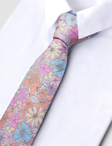 Image of Barry.Wang 100% Cotton Floral Ties for Men 63 inch Extra Long Necktie Clip | Fashion Cotton Printed Neckties,Wildflower 2.76 inch Ties Skinny,Gift Box,Groomsmen Wedding Engagement Graduation