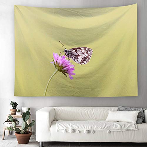 Tapiz de pared KnSam de 150x150 cm con mariposas y flores moradas para decoración del hogar 5