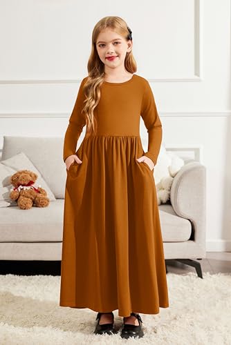 Image of Arshiner Girls Maxi Dress Long /Short Sleeve Casual Holiday Dress with Pockets for 5-13 Years