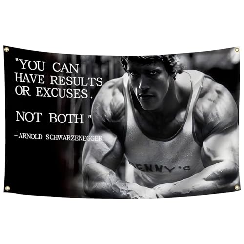 Arnold Schwarzenegger Tapestry 3x5Ft You Can Have Results Or Excuses Not Both Banner Flag for Wall Hanging Workout Gym Inspirational Quotes