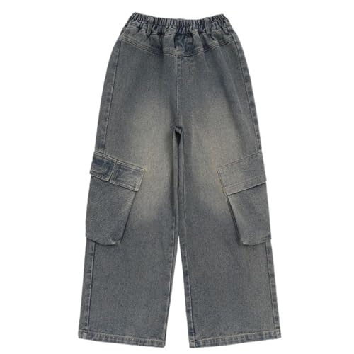 Girls Cargo Baggy Jeans 2025 High Waist Floor Baggy Wide Leg Denim Pants Streetwear Denim Trousers with Pockets 5-16Y