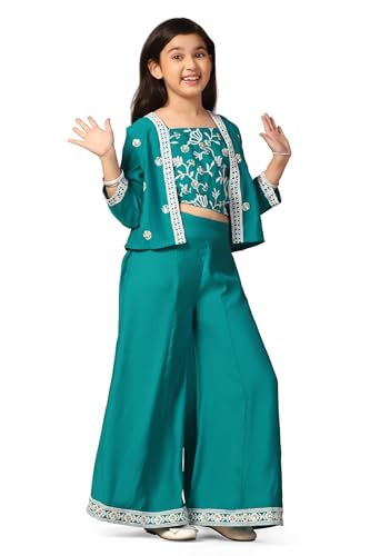 Image of Fashion Dream Girl's Silk Blend Ethnic Top and Palazzo Set |Kids Salwar Suit Set|Indo Western Set