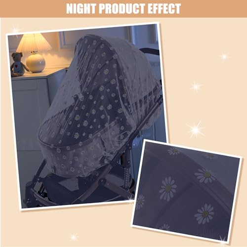 BQSAZHYJ Mosquito Net for Stroller,Baby Pram Net Portable Daisy Print Stroller Netting Cover Perfect Bug Net for Strollers,Bassinets,Mini Crib,Cradles and Playards (White Daisy)