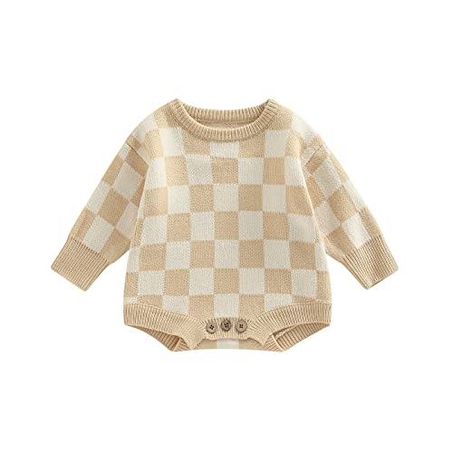Image of Kuriozud Baby Boy Girl Fall Winter Clothes Knit Sweater Romper Sweatshirt Soft Warm Outfit