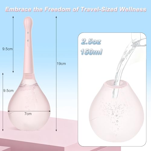 Image of Enema Douche for Men & Women - Anti Back-Flow Anal Bulb with 5-Opening Spray Tip, 150ml Portable Kit for Personal Intimate Hygiene (Pink)