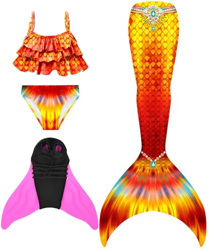 DNFUN Mädchen Monoflossen mit Cosplay Bikini Set und Flossen