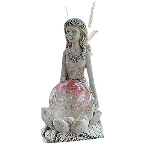 CLLX Estatua de Hada de Las Flores de Garden, Exterior Figure con Luz Solar, Estatua de Muchacha de Resina, Adornos para Jardín, Terraza, Césped Cover