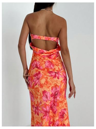 Image of GORGLITTER Women's Floral Dress Strapless Tube Open Back Bodycon Boho Summer Wedding Guest Vacation Beach Maxi Dresses