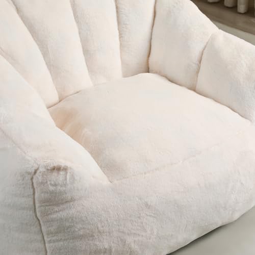Image of Bean Bag Chair with Arms for Adults - Furry Lazy Sofa, Armrests Stuffed High-Density Foam Filler Chair, Small Cozy Reading in Bedroom Living Room and Dorms (White)