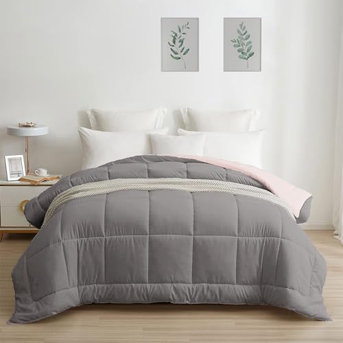 Image of HOME ELEGANCE Comfort Living Microfiber Reversible AC Comforter, 120 GSM, Soft & Cozy, Lightweight Quilt, All Season use, Machine Washable, Queen /Double - 90x100 inches - Rose Dust