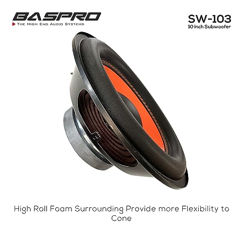 Image of BASPRO SW-103 (Orange) Premium Subwoofer 10 inch Full Pressed Coloued Coated with Stiched Foam Edge 160W RMS / 1300W Peak Power with 4 ohm