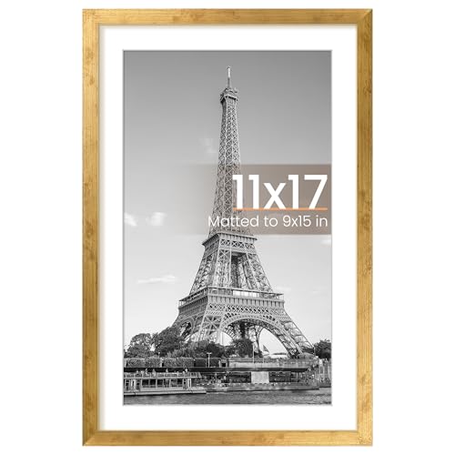 Image of upsimples 11x17 Picture Frame, Display Pictures 9x15 with Mat or 11 x 17 Without, Wall Hanging Poster Frames, Bronze, 1 Pack